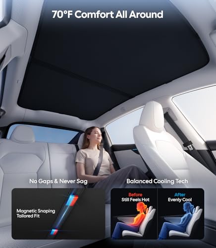 Image of Wigoo Tesla New Model Y Juniper Accessories Sunshade Roof [Never Sag, Nano Ice-Crystal Coatings] Heat Insulation Glass Roof Sun Shade, Accessories for Tesla New Model Y 2025 2026 Launch, Black