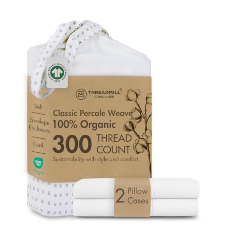 Threadmill Organic Cotton Standard Pillowcases, Percale, White, 2-Piece