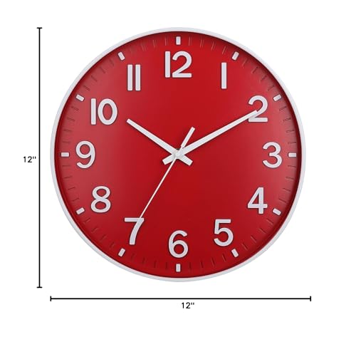 Image of HZDHCLH Red Wall Clocks Battery Operated,12 inch Silent Non Ticking Modern Christmas Wall Clock for Living Room Bedroom Kitchen Office Classroom Decor