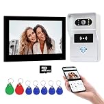 QttyElok Sistema di Videocitofono Tuya WiFi a 2 Fili per la Casa, Videocamera HD 1080P Campanello con Monitor Touch Screen da 7 Pollici, Sblocco Tramite APP Intelligente/Scheda RFID