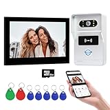 QttyElok 2 Draht WLAN Kabellose Video Türsprechanlage, 1080P HD 7 Zoll Touchscreen Video Intercom System für Zuhause, Video-Türglocke-Kamera mit Monitor, Aufzeichnung, APP/RFID-Karte Entsperren