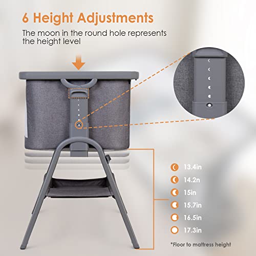 Beberoad Love Baby Bassinet Beside Sleeper For Baby, Lightweight Portable 6 Heights Adjustable Beside Crib Baby Bed Cradle For Newborns Infants With Mattress Wheels Storage Basket Travel Bag Dark Grey #TOP1