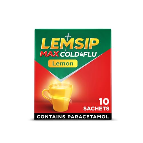 Lemsip Max Cold and Flu Lemon 10 Sachets Paracetamol Headache Relief Sore Throat Relief Nasal Congestion Relief Max Strength Fast-Acting Medication