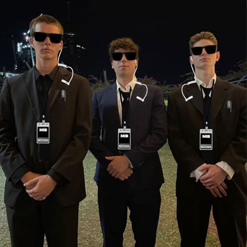 Agent Costume Accessories Set – Sunglasses, Black Tie, ID Badge, Earpiece, Flashlight, Mini Notebook & Pen, Laser Toy Gun – Men-in-Black Halloween Cosplay for Adults & Teens(2 Set)