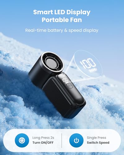 Image of Gaiatop Super Mini Portable Handheld Fan, 3.5 Inch Turbo Pocket Fan, 16900 RPM 6 Speeds Strong Wind, USB Rechargeable Battery, LED Display, Gift for Men Women Travel Camping Outdoor Black