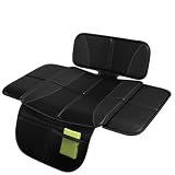 CRAFT WORKS (クラフトワークス) チャイルドシート保護マット シートカバー プロテクター isofix 対応 ジュニアシート 防水 メッシュポケット 赤ちゃん 車ブラック (グレーステッチ, 羽付ハーフタイプ)