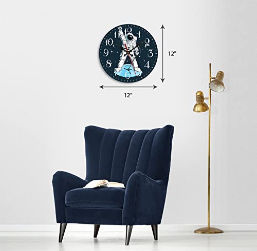 Artsocket Wooden Wall Clock Silent Non-Ticking, Astronaut Singing Rock Star Space Galaxy Music Round Rustic Wall Clocks Decor For Home Kitchen Living Room Office, Battery Operated(12 Inch) #TOP3