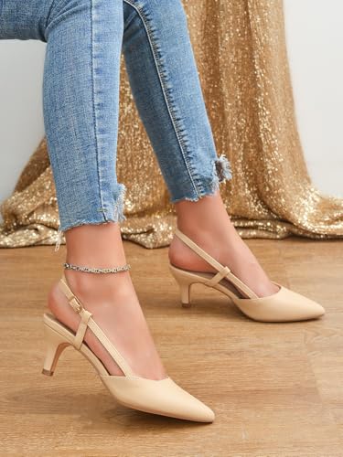 Slingback Low Kitten Heels for Women Closed Pointed Toe Ankle Strap Heels Slip On Pumps Shoes for Party Wedding Dress4