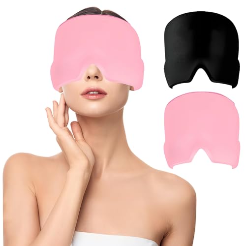 360° Maschera Emicrania Copertura Completa(Nero e Rosa), Scettar Bonnet Anti Emicrania Riutilizzabile,Maschera Emicrania Fredda per Alleviare il Mal di Testa,Stress e Tensione