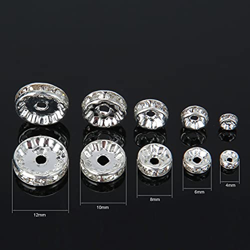 Weebee 100Pcs Rondelle Spacer Beads Crystal Charms Silver Plated Czech Rhinestone Loose Beads For Jewelry Making Diy Bracelets (White, 4Mm) #TOP1