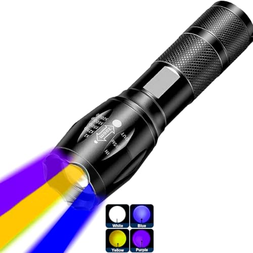 MVIOCS Linternas multifuncionales recargables 4 en 1 mejoradas, linternas UV de luz negra, luz para observación, luz UV, luz azul, luz blanca y luz amarilla