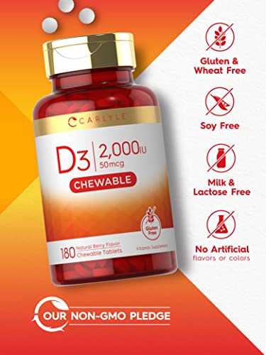 Carlyle Chewable Vitamin D3 2000 Iu (50Mcg) Tablets | 180 Count | Natural Berry Flavor | Vegetarian, Non-Gmo And Gluten Free #TOP3