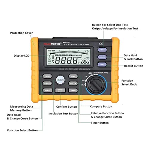 Image of MS5203 High Voltage Digital Insulation Resistance Tester with DCV and ACV Detection,1000 Volt and 10G Ohm Detection