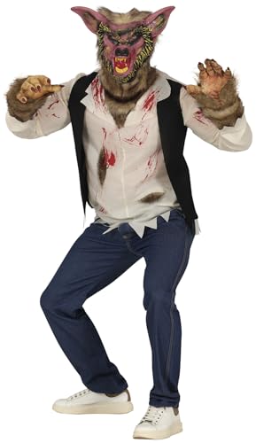 FIESTAS GUIRCA | Disfraz Killer Hombre Lobo Adulto (48 50/M)   Camisa y Máscara   Disfraces de Hombre Lobo para Halloween, Carnaval y Fiestas de Terror   Ideal para Hombres   Beige y Marrón