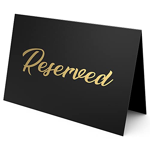 IRICUS 10 Pack Black Reserved Table Signs Wedding - Gold Foil Reserved Seating Signs Wedding Chairs - Church Pews - Double Sided Cardstock Reserved Signs Tables - Table Tent Reservation Cards