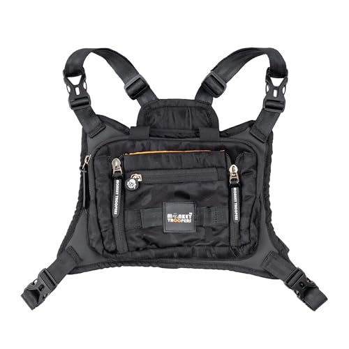 Image of MONKEY TROOPERS Torque Magnetic Chest Bag for Biking, 2L, Black Camo | Magnetic Tank-Mount Harness, Touch-Sensitive Phone Pocket, Detachable Front Pouch, Organiser Pockets