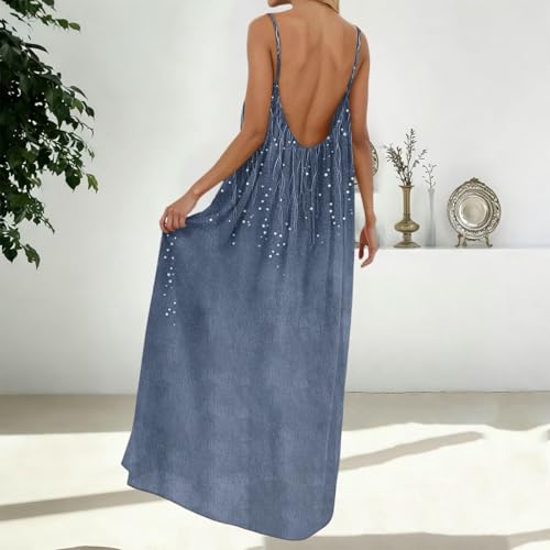 Image of HTHLVMD Backless Cami Dress Summer Dresses for Women 2026 Spaghetti Strap Dresses Womens Solid Color Backless Cami Dress