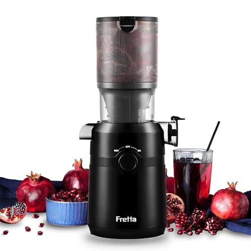 Fretta Entsafter,Slow Juicer mit 108MM Breite und Größere Fütterungsröhre,Füllvolumen für ganze Gemüse und Obst,BPA-frei Tritan-Material Entsafter,Einfacher Installation,200W