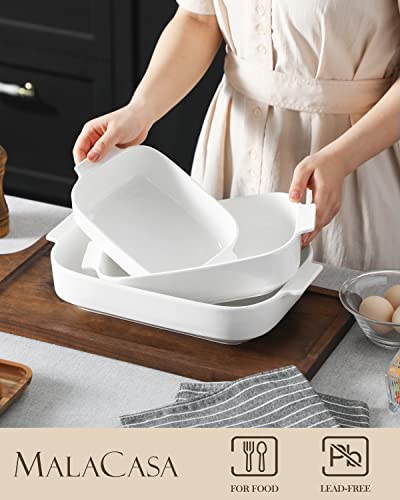 Malacasa Ceramic Baking Dish Set, Casserole Dishes For Oven, 3 Pcs Of White Porcelain Bakeware Sets(3.5Qt/2.3Qt/1.3Qt), Lasagna Pans With Handles For Gratin, Broiling, Roasting, Bake.bake Series #TOP2