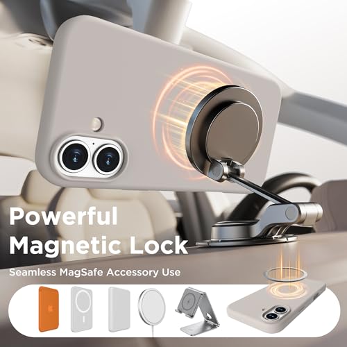 Image of Magnetic for iPhone 16 Case, Compatible with MagSafe, Liquid Silicone Phone Cover with Screen Protector & Camera Protector, Soft Anti-Scratch Microfiber Lining Inside 6.1 inch, Stone