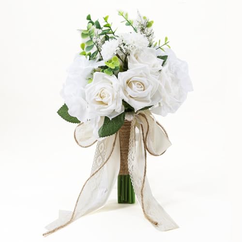 Hojudo Bridal Bouquet, Wedding Bouquets for Bride, Champagne Bridal Bouquet, Rose Hand Bouquet, Artificial Rose Bouquet, Used for Wedding Church Home Decoration, Wedding Photo Props