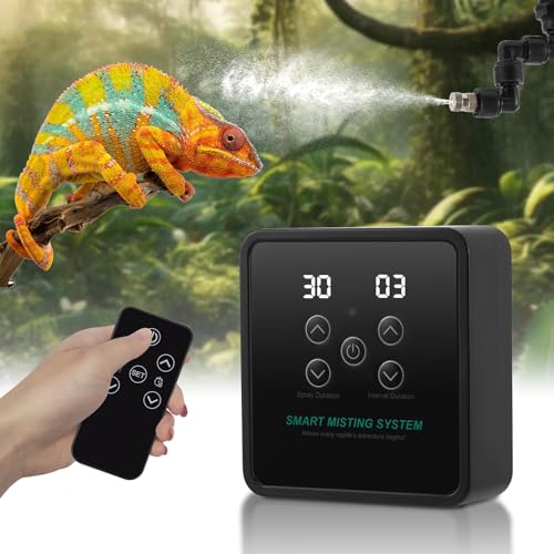 Beregnungsanlage Terrarium, Intelligentes Luftbefeuchter Terrarium mit Fernbedienung, Timer und Sprühdüsen 360 ° Verstellbare, Vernebler Terrarium für Amphibien Reptilien Pflanzen, Schwarz
