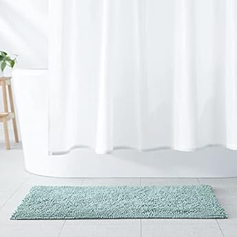 Foto di Amazon Basics Tappetino da bagno in microfibra, antiscivolo, 53 x 87 cm, verde acqua