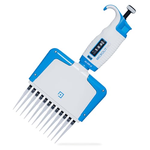 MICROLIT - Multi Channel Pipettes with Adjustable Volume, Accurate and Calibrated Micropipette for 40-300µL Liquid Capacity, 12-Channel Micropipettes Compatible with Pipette Tips