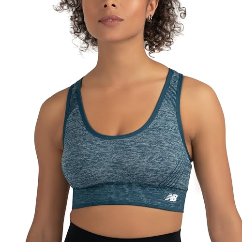 New Balance Women's Seamless Racerback Sports Bra, Medium Impact, Women's Activewear Gym Bras, Removable Pads, Dark Blue, L