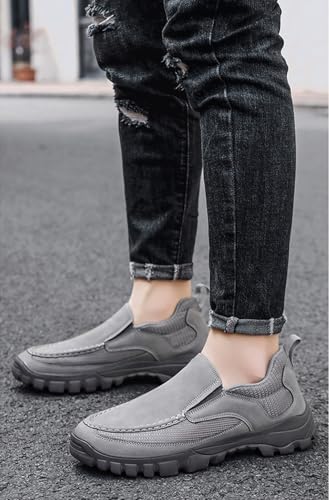 Mens Leather Lightweight Comfortable Walking Loafers Breathable Non-Slip Round Toe Slip on Casual Laceless Sneakers for Walking Working4