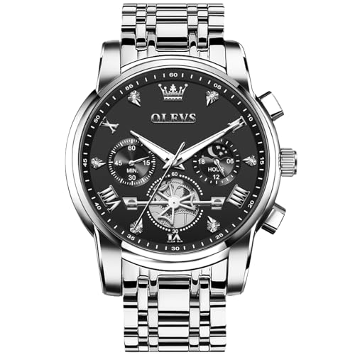 Image of OLEVS Watches Men Waterproof Luxury Big Face Mens Watch Stainless Steel Quartz Analog Dress Watches for Men Luminous Multifunction Man Watch Relojes De Hombre