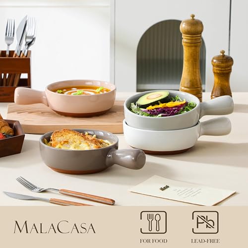 MALACASA 23 Oz French Onion Soup Bowls With Handles, Ceramic Soup Crocks for Cereal, Pasta, Beef Stew, Chilli,Oven Microwave Dishwasher Safe, Set of 4, Multicolor, Series TARA by MALACASA - Used condition - Image 3