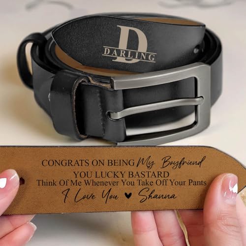 Congrats on Being My Husband Belt For Him, Personalized Wide Black/Brown Leather Belts, 2-Sided Engraved Leather Belt, Custom Name Leather Belt for Men, Personalized Belt for Husband, Fathers Day2