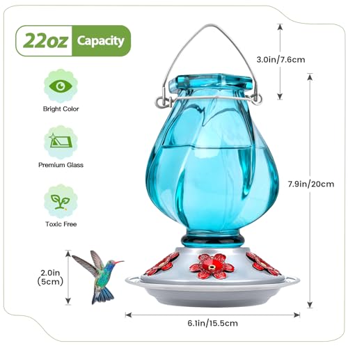 BOLITE Glass Hummingbird Feeders for Outdoors Hanging, Ant Moat, Blue, 22oz by BOLITE - Used condition - Image 8