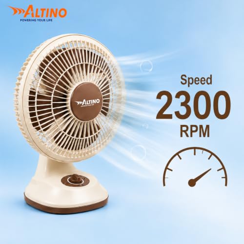 Image of Altino Premuim Powerful Oscillation Table Fan for Home & Office| High Air Delivery| Anti-Dust Decorative Star Rated Table Fan | 3 Speeds | Easy to Clean, 1 Yr Warranty (White Cream, 12 Inch)