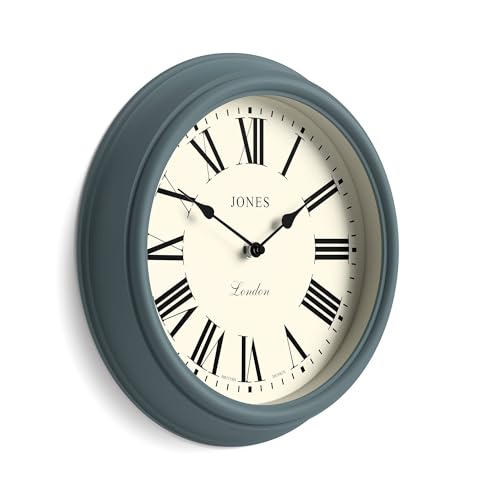 Image of Jones Clocks® Venetian wall clock | Classic round clock | 30cm | Blue | Roman numerals | Traditional design ideal for kitchen, living room or bedroom