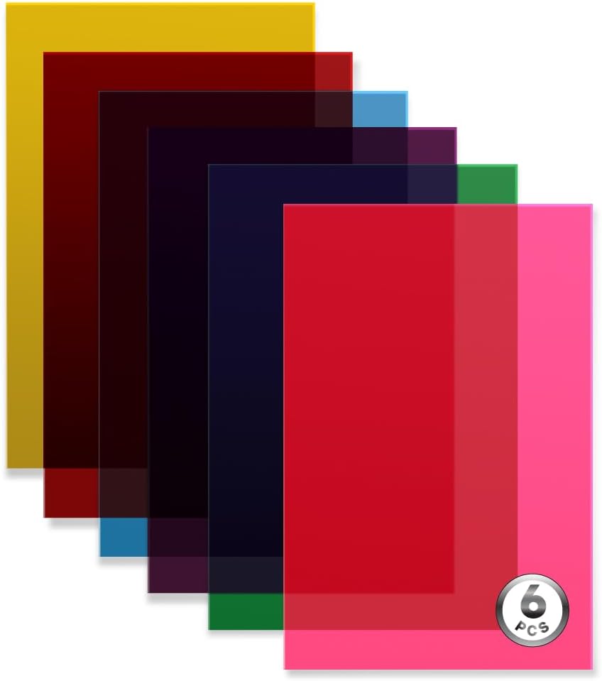 Colored Acrylic Sheets 8x12 (Pack of 6), 0.11" Thickness - Multi-Color Acrylic Sheets | Transparent Acrylic Colored Sheets for Arts & Crafts, DIY Projects, CO2 Laser Cutting & Engraving - Easy to Cut