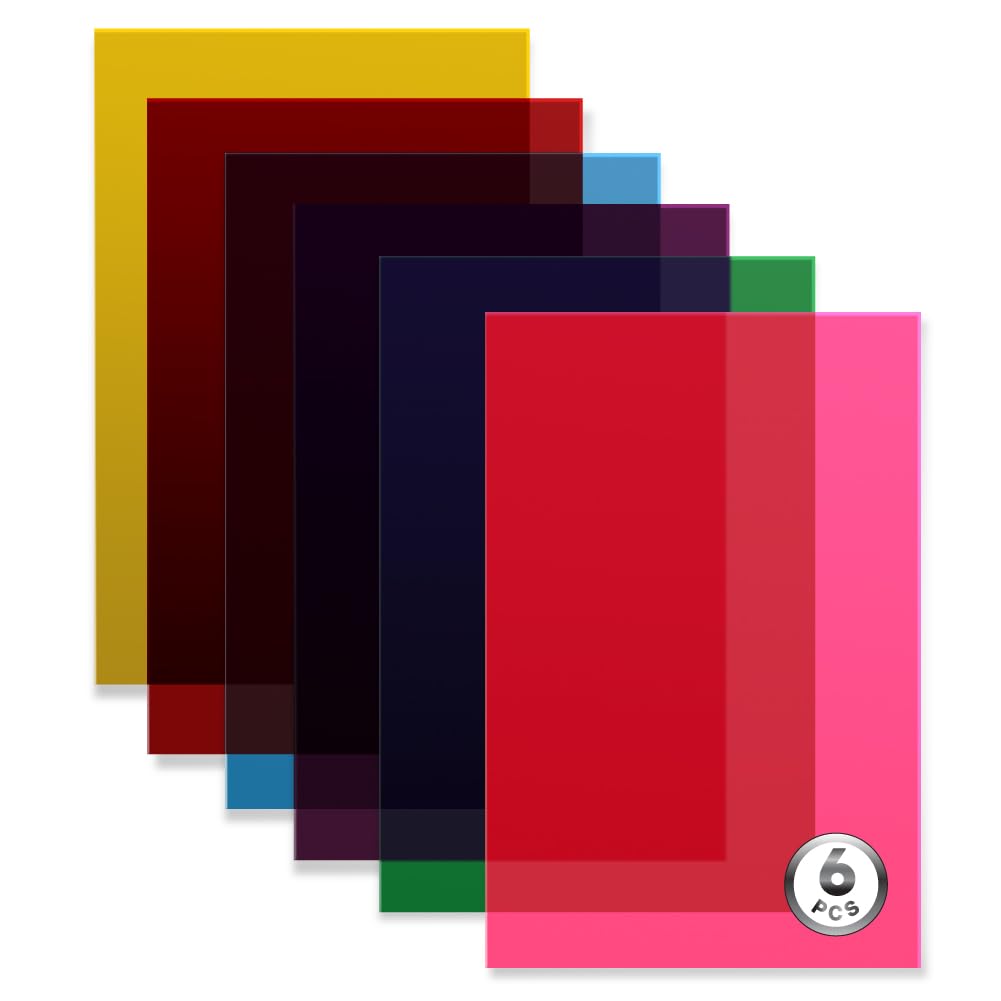 Colored Acrylic Sheets 8x12 (Pack of 6), 0.11" Thickness - Multi-Color Acrylic Sheets | Transparent Acrylic Colored Sheets for Arts & Crafts, DIY Projects, CO2 Laser Cutting & Engraving - Easy to Cut
