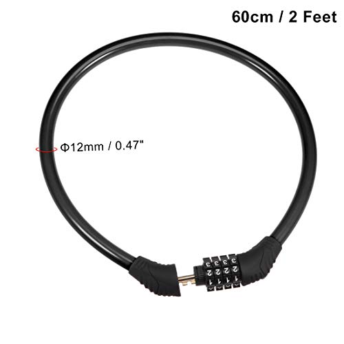 uxcell Bike Cable Lock, 4 Digit Resettable Combination Lock, Black, 2 Feet by uxcell - Image 2