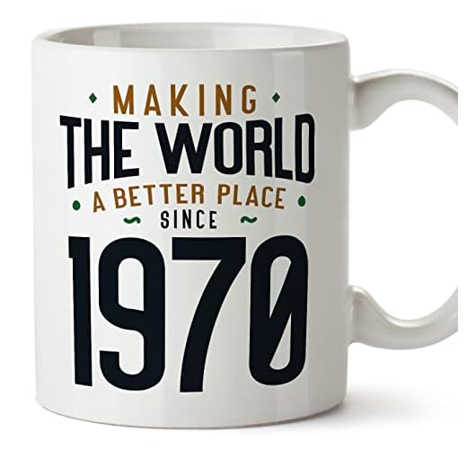 MUGFFINS Tazas 1970 Cumpleaños - En Inglés - Making the World a Better Place - 11 oz / 330 ml - Regalo original y divertido
