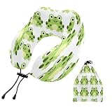 Hezely Cartoon Frogs Travel Pillow U Shape Memory Foam Comfortable Support Neck Pillow with Adjustable Rope Lock for Travel Airplane Car Office