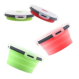 LUTER 2 Pieces Collapsible Dog Bowls Silicone Food Water Travel Bowl with Lids Portable Expandable Pet Feeding Watering Cup Dish for Walking Kennels Camping 350ml (12x12x3cm) (Green & red)
