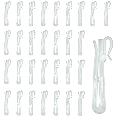 30 Pcs Plastic Curtain Hooks Lifting Curtain Tape Hook Adjustable Deep Pinch Pleat Hooks for Locking Window Door Shower Curtains Header Clip Hooks Cover