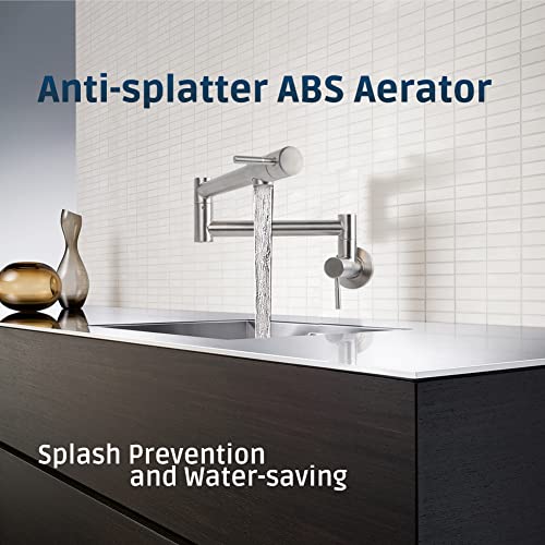 Allkorma Pot Filler Faucet Brushed Nickel, Wall Mount Kitchen Stainless Steel Faucets, 19.7" Folding Stretchable Faucet, 2 Joint Swing Arm With 2 Handles #TOP5