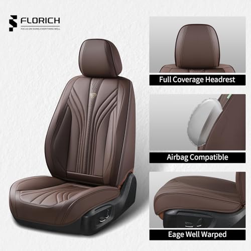 Image of Car Seat Covers, Dark&Brown Leather Car Seat Covers Front Seats, Premium Leatherette Car Seat Cushion for Cars, Automotive Seat Protectors Universal Fit for Most Sedans Cars SUV Trucks