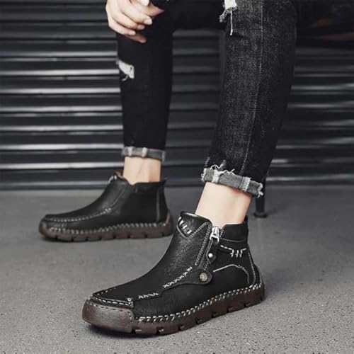 Stepthetop Motorcycle Boots, Step the Top Men's Motorcycle Boots, Hand-Stitched Genuine Leather Boots-Wide Toe4