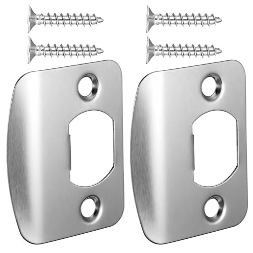 2 Pack Door Strike Plate Deadbolt Strike Plate 2-1/4 Inch X 1-7/16 Inch Door Backplate Round Corner Strikes Plates for Interior Doors Home Office