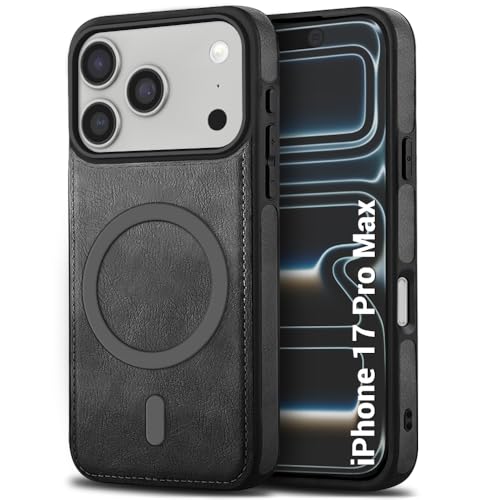 Image of TheGiftKart Genuine Leather Finish Back Cover Case for iPhone 17 Pro Max | ShockProof Design | Raised Edges for Camera & Screen Protection | Stunning Minimalist Design Cover (MagSafe Compatible, Grey)