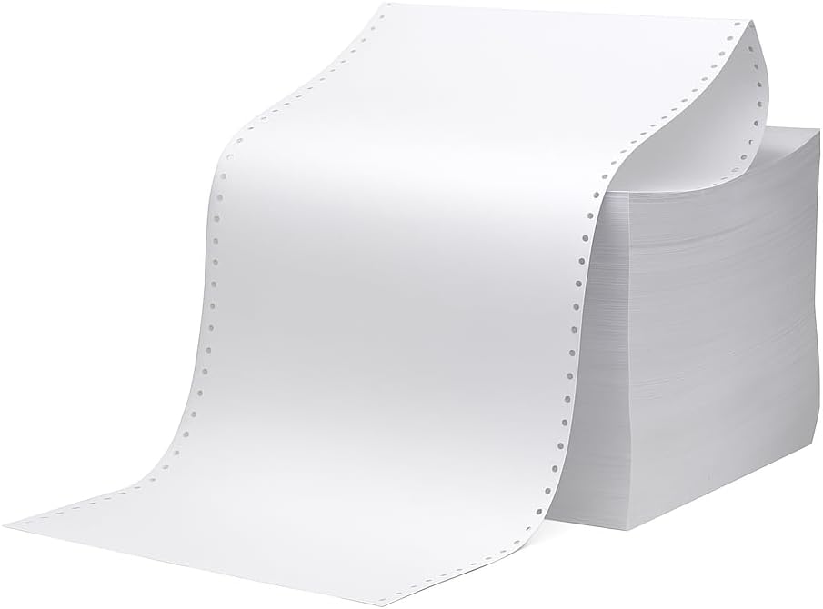 KDM 180 Dot Matrix Computer Paper, 9.5 x 11 Inch White, 20 lb, 1-Part Continuous Printer Paper with 1/2" Marginal Perfs, 2400 Sheets/Carton