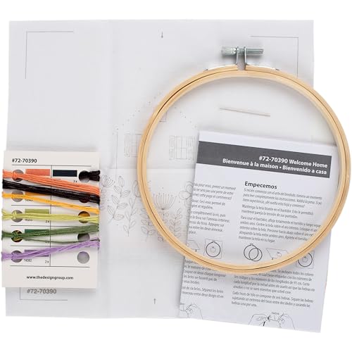 Image of Dimensions Welcome Home Embroidery Needlepoint Kit for Beginners, 6 inch Diameter Hoop, Multicolor, 5 Pieces